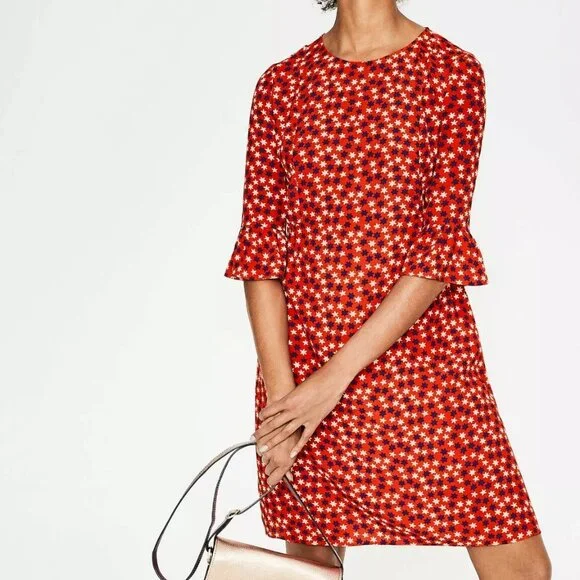 Boden red white & blue stars dress viscose POCKETS 3/4 sleeve shift size 8 8R - Picture 3 of 13